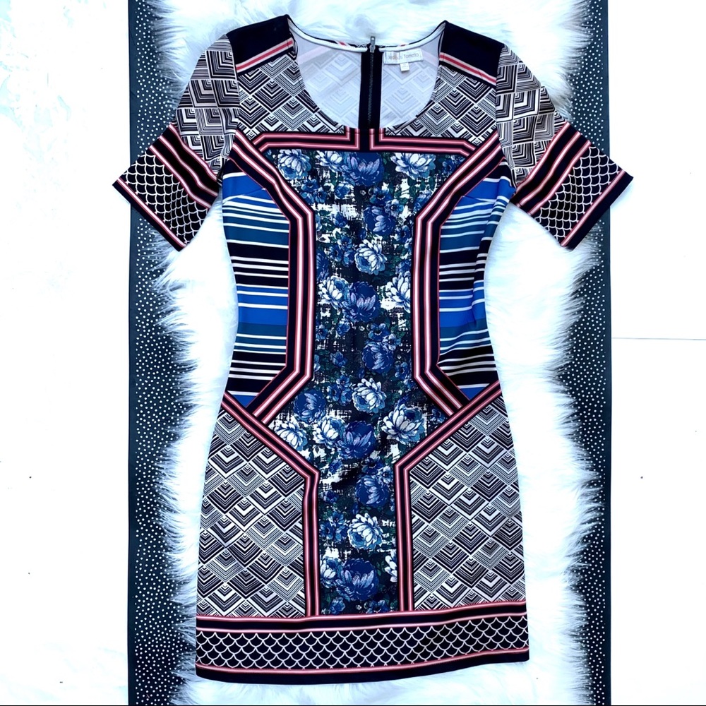 Jealous Tomato Geometric & Floral Print Dress Medium